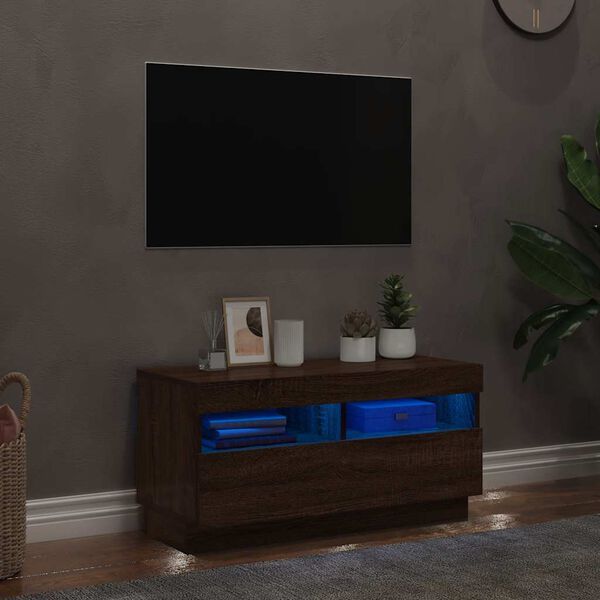 vidaXL Tv-bänk med LED-belysning brun ek 80x35x40 cm