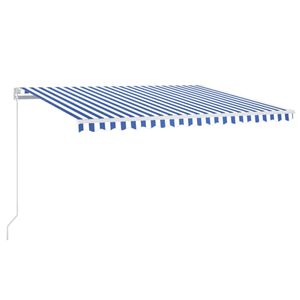 vidaXL Markis manuellt inf&auml;llbar med LED 400x350 cm bl&aring; och vit
