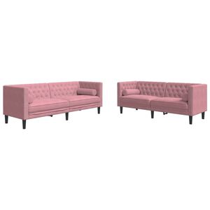 vidaXL Soffgrupp chesterfield 2 delar bolsterkuddar rosa sammet