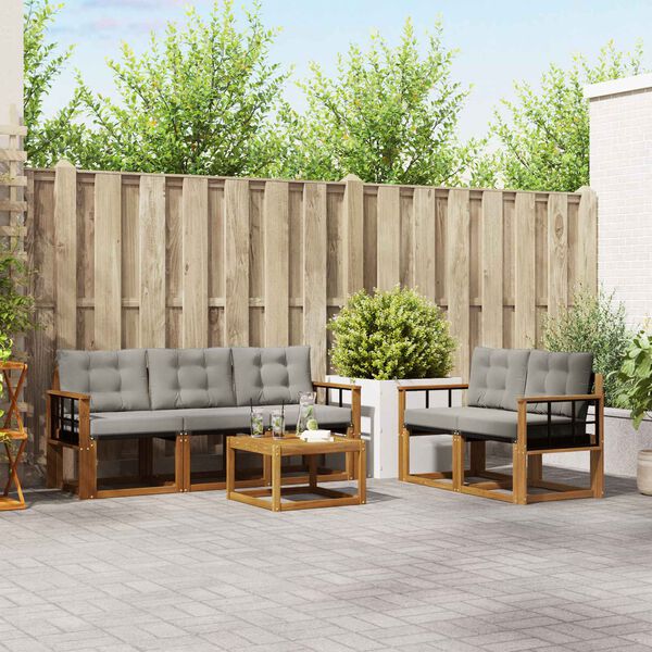 vidaXL Utomhussoffset med kudde 6 pcs Naturlig och Ljus Gr&aring;