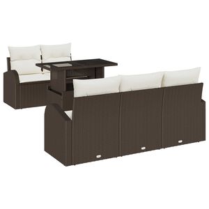vidaXL Tr&auml;dg&aring;rdsoffset med kudde 6 pcs Brun konstrotting