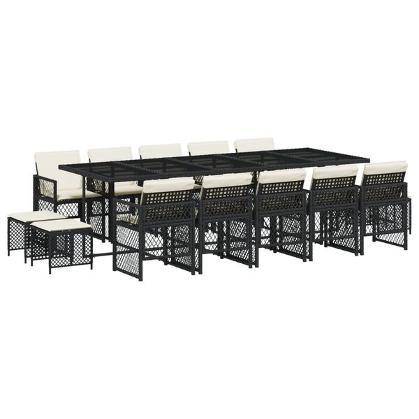 vidaXL Matgrupp f&ouml;r tr&auml;dg&aring;rden med dynor 15 delar svart konstrotting