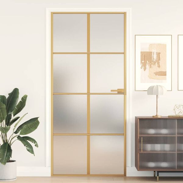 vidaXL Innerdörr guld 93x201,5 cm härdat glas och aluminium slim