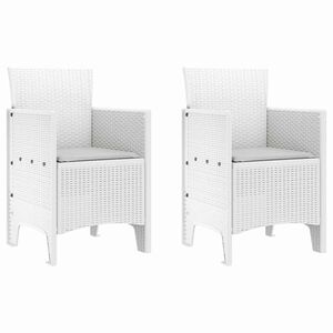 vidaXL Tr&auml;dg&aring;rd Stol med kudde 2 pcs Vit 53 x 49 x 85 cm Polypropylen