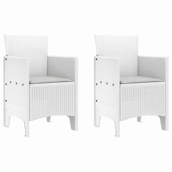 vidaXL Tr&auml;dg&aring;rd Stol med kudde 2 pcs Vit 53 x 49 x 85 cm Polypropylen
