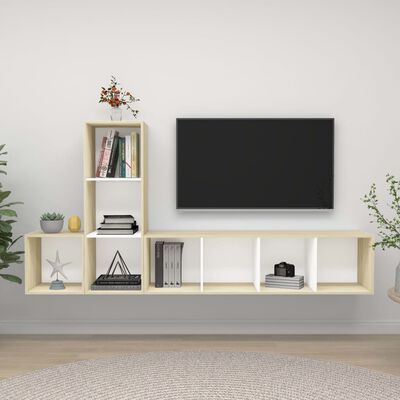 vidaXL TV-skåp 3 st vit och sonoma-ek konstruerat trä