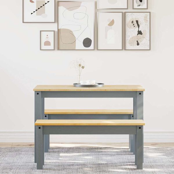 vidaXL Matgrupp 3 delar PANAMA gr&aring; massiv tr&auml; furu