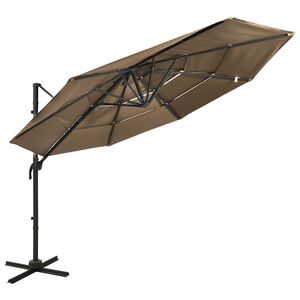 vidaXL Tr&auml;dg&aring;rdsparasoll 4-niv&aring;er aluminiumst&aring;ng taupe 3x3 m