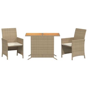 vidaXL Bistrogrupp med dynor 3 delar beige konstrotting
