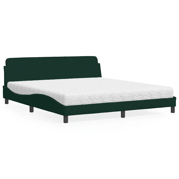 vidaXL Bed with Mattress "Dover" Dark Green 180x200 cm Velvet