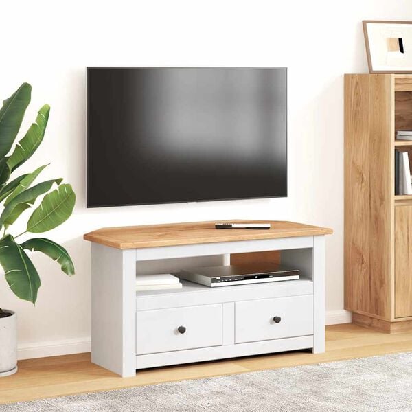 vidaXL TV-b&auml;nk h&ouml;rn vit 93x49x49 cm massiv furu panama