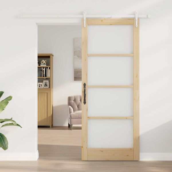 vidaXL Skjutd&ouml;rr Naturf&auml;rg 86 x 211 cm Massivt talltr&auml; och glas