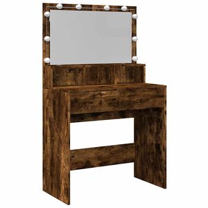vidaXL Sminkbord med LEDs r&ouml;kf&auml;rgad ek 80x41x134,5 cm