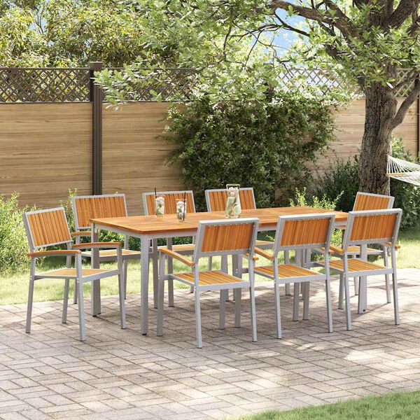 vidaXL Tr&auml;dg&aring;rdsm&ouml;belset 9 pcs Gr&aring; och brun 200 x 90 x 75 cm