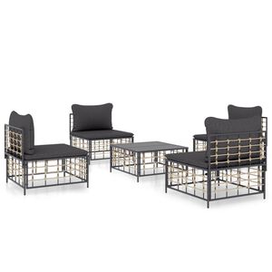 vidaXL Loungegrupp 5 delar med dynor antracit konstrotting