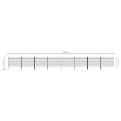 vidaXL Stängselpanel med stolpar järn 13,6x1,2 m grön