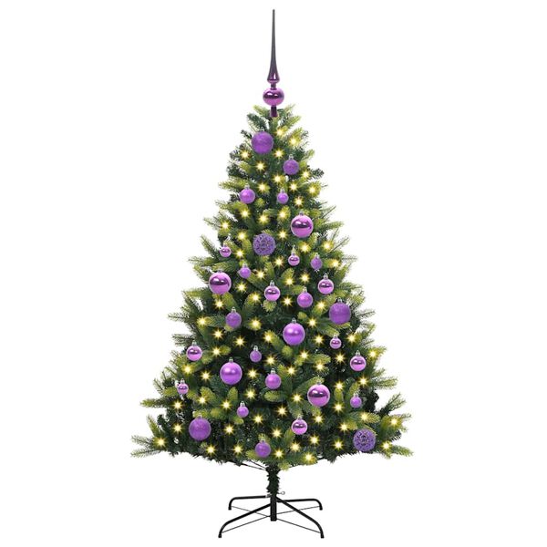 vidaXL Konstgjort F&auml;llbart Jultr&auml;d 150 LEDs Gr&ouml;n 120 cm PVC och PE