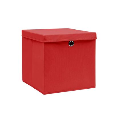 vidaXL Förvaringslådor med lock 10 st 28x28x28 cm röd