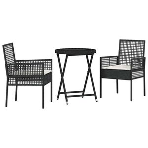 vidaXL Trädgårds Bistro Set 3 pcs Svart Poly rattan
