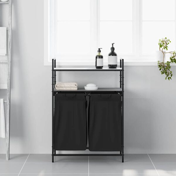 vidaXL Tvättkorg 2 fack med hyllor grå sonoma