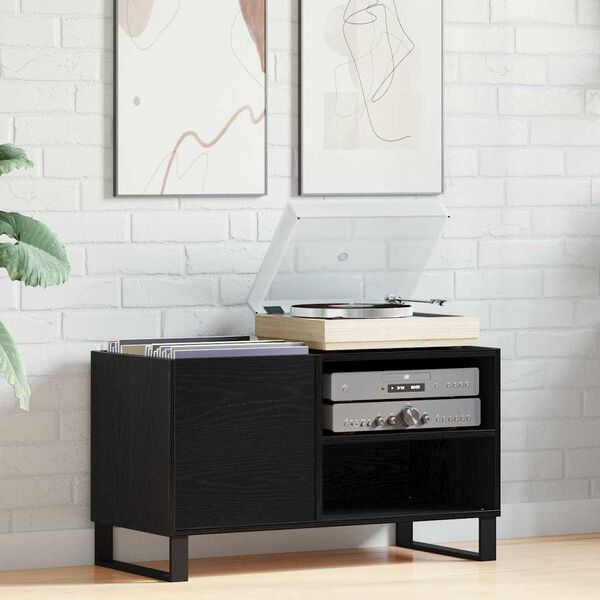 vidaXL Skivskåp med hylla Svart Ek 85 x 38 x 48 cm Konstruerat trä