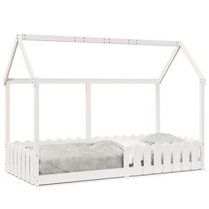 vidaXL Barns&auml;ng med husram vit 90x200 cm massiv furu