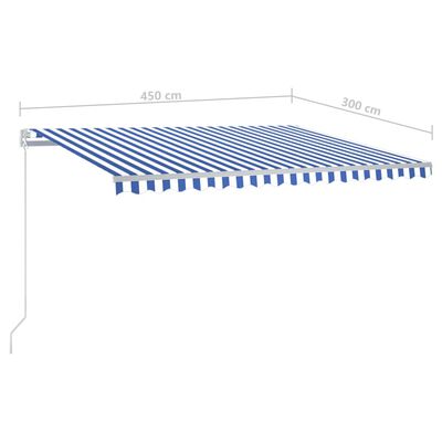 vidaXL Automatisk markis med vindsensor & LED 4,5x3 m blå och vit