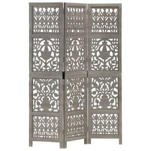 vidaXL Rumsavdelare 3 paneler handsnidad gr&aring; 120x165 cm mangotr&auml;