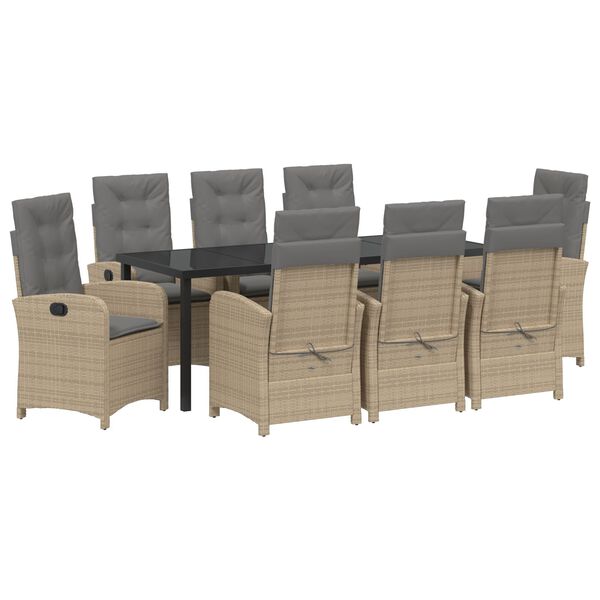 vidaXL Tr&auml;dg&aring;rdsm&ouml;belset med kudde 9 pcs Beige konstrotting
