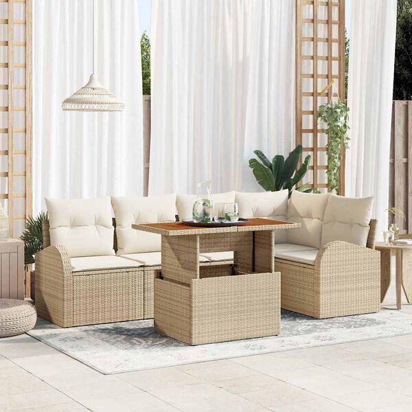 vidaXL Tr&auml;dg&aring;rdsoffset med lagring 6 pcs Beige Poly rattan