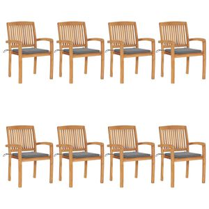vidaXL Stapelbara tr&auml;dg&aring;rdsstolar med dynor 8 st massiv teak