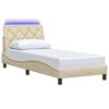 vidaXL Bed Frame with LED without Mattress Cream 90x200 cm Fabric