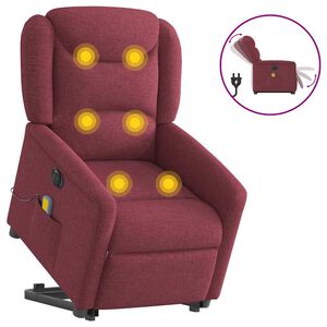 vidaXL Elektrisk massagef&aring;t&ouml;lj med uppresningshj&auml;lp vinr&ouml;d tyg