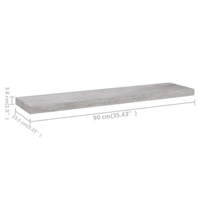 vidaXL Svävande vägghyllor 4 st betonggrå 90x23,5x3,8 cm MDF
