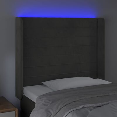 vidaXL Sänggavel LED mörkgrå 103x16x118/128 cm sammet
