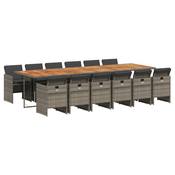 vidaXL Matgrupp f&ouml;r tr&auml;dg&aring;rden med dynor 13 delar gr&aring; konstrotting