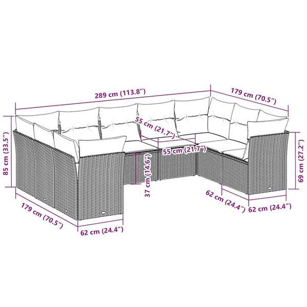 vidaXL Loungegrupp f&ouml;r tr&auml;dg&aring;rden m dynor 9 delar ljusgr&aring; konstrotting