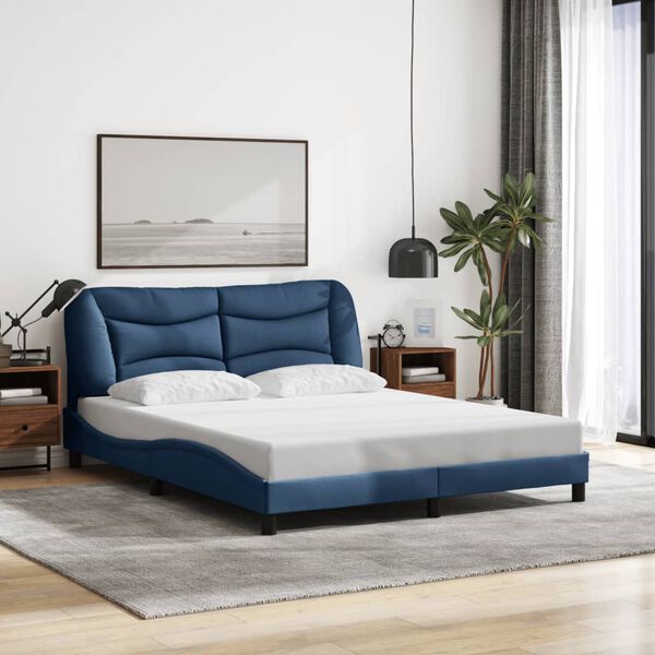 vidaXL Bed Frame with LED without Mattress "Hvar" Blue 160x200 cm Fabric