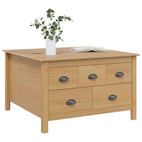 vidaXL Kaffeebord med l&aring;da Honung brun 79,5 x 79,5 x 49 cm Massiv furu