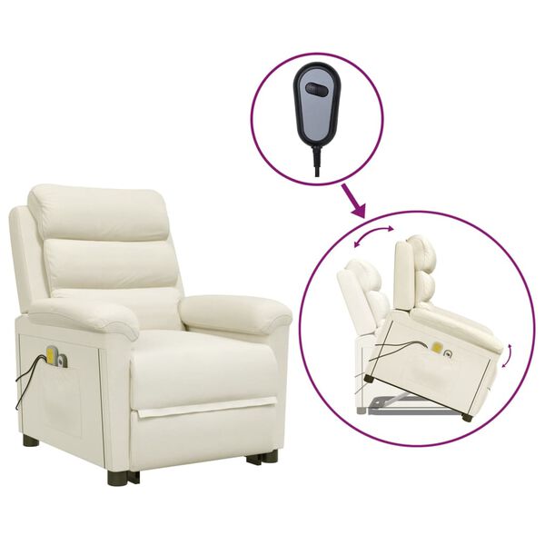 vidaXL Massagefåtölj med uppresningshjälp gräddvit sammet