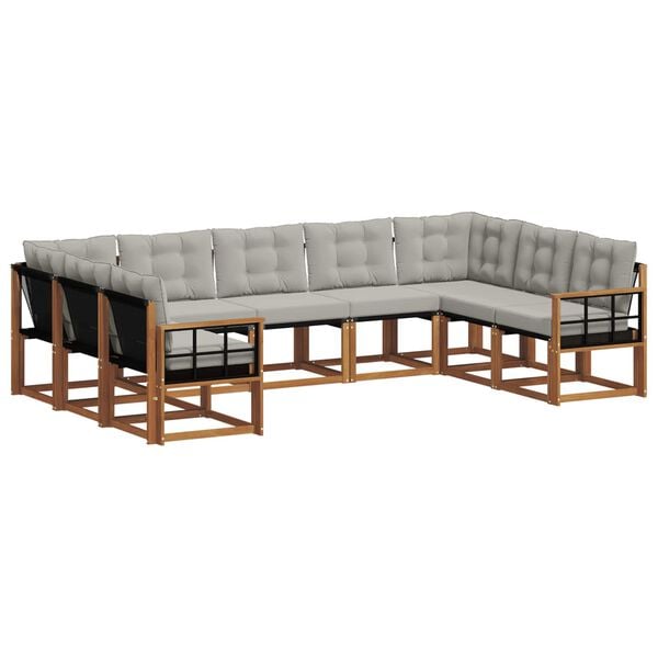 vidaXL Utomhussoffset 9 pcs Naturlig och Ljus Gr&aring; Massivt Akaciatr&auml;