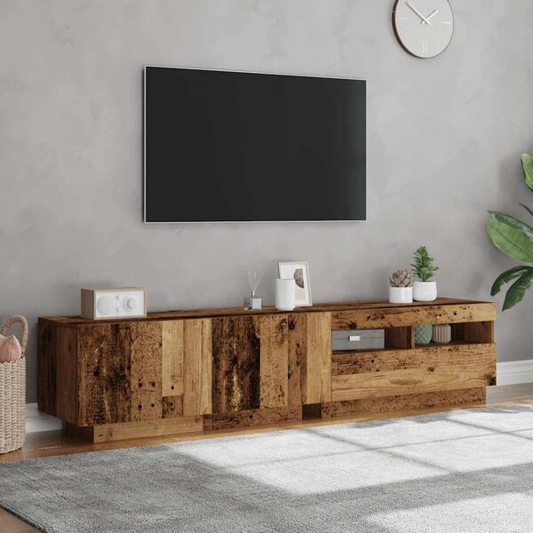 vidaXL TV-b&auml;nk med LED-lampor &aring;ldrat tr&auml; 180x35x40 cm konstruerat tr&auml;