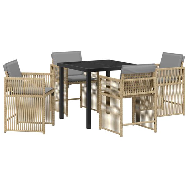 vidaXL Tr&auml;dg&aring;rdsm&ouml;belset 5 pcs Beige konstrotting