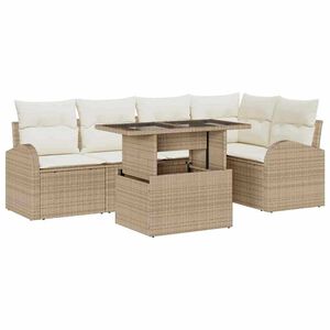 vidaXL Tr&auml;dg&aring;rdsoffset med kudde med lagring 6 pcs Beige Poly rattan
