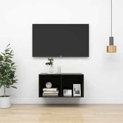 vidaXL Väggmonterad tv-bänk svart högglans 37x37x72 cm spånskiva