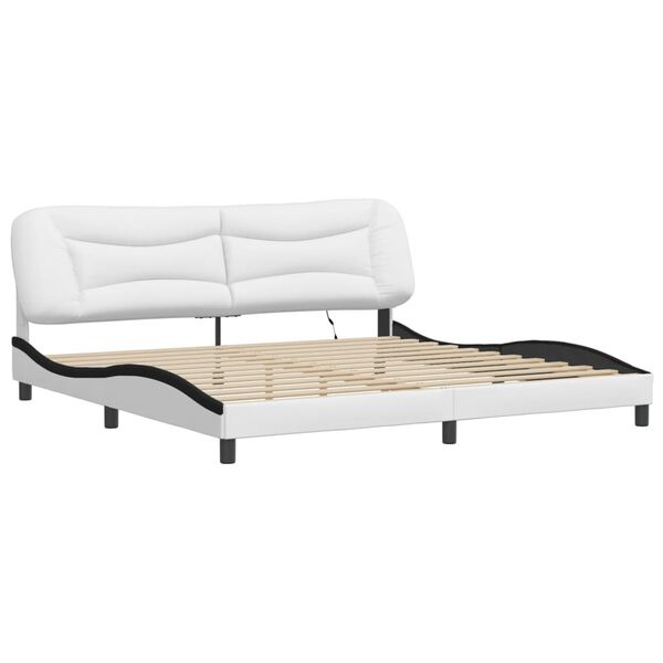 vidaXL Bed Frame with LED without Mattress "Hvar" White and Black 200x200 cm