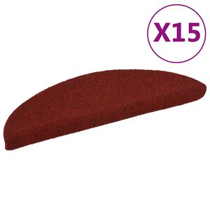 vidaXL Trappmattor sj&auml;lvh&auml;ftande 15 st 56x17x3 cm bordeauxr&ouml;d halvrunda