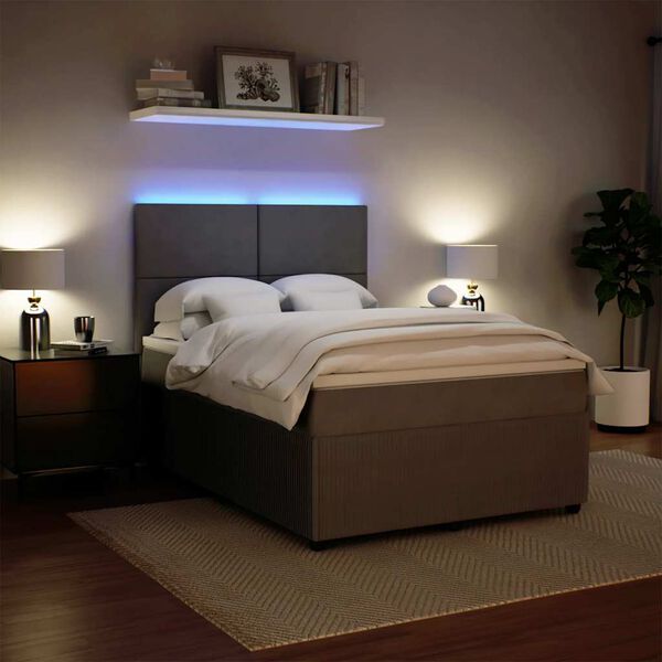 vidaXL Rams&auml;ng med madrass ljusgr&aring; 140x190 cm sammet