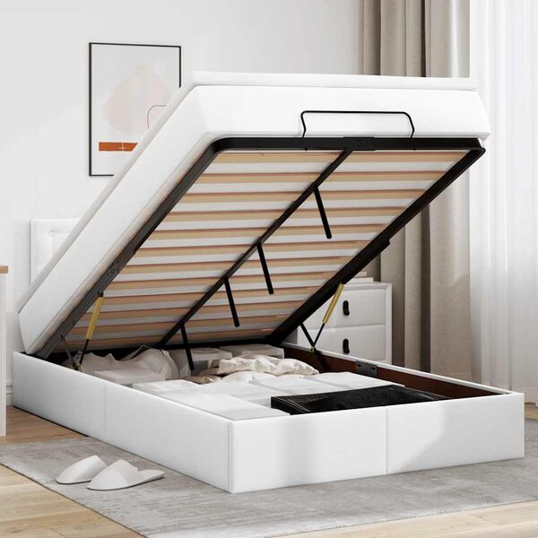 vidaXL Ottomansk säng med madrasser&LEDs ren vit 120x190cm konstläder