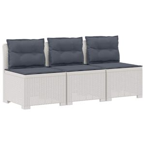 vidaXL 3-sits tr&auml;dg&aring;rdsoffa med kuddar Rattan-look PP Vit